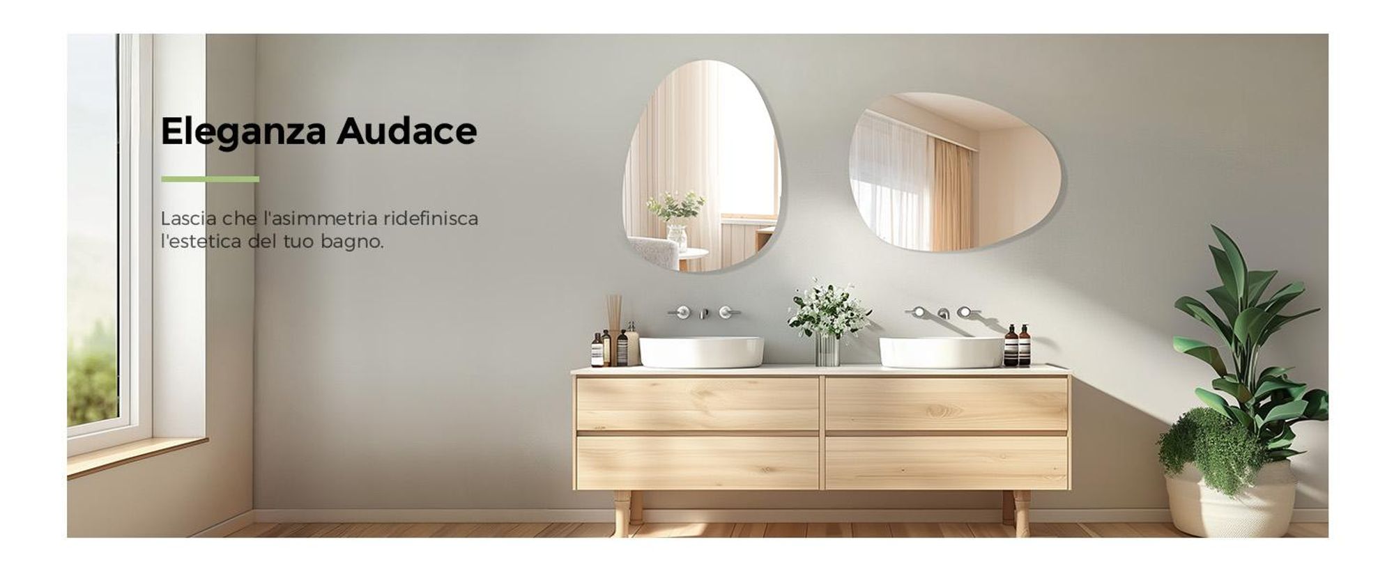 S'AFIELINA Specchio da parete asimmetrico 60×45 cm senza cornice Specchio Decko Specchio da bagno per soggiorno, bagno e camera da letto