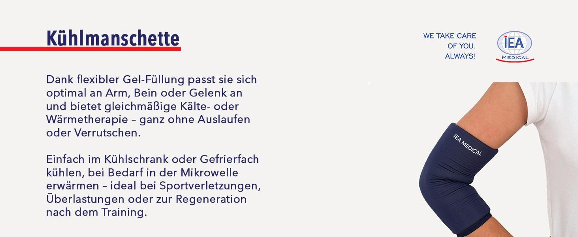 IEA Medical Kühlmanschette Ellbogen & Knie XL 360° Gel-Sleeve, kühlende Bandage für Sprunggelenk, Wade & Arm wiederverwendbar