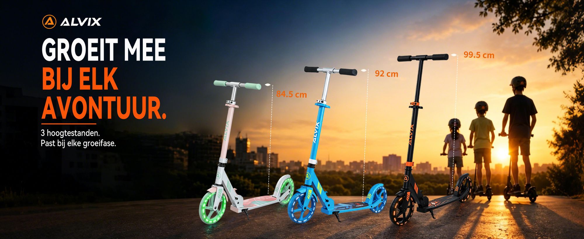 ALVIX kinder scooter met LED-verlichte wielen, verstelbare kinderroller geschikt vanaf 6 jaar, 200 mm wielen, inklapbare scooter met draagriem, belastbaar tot 100 kg
