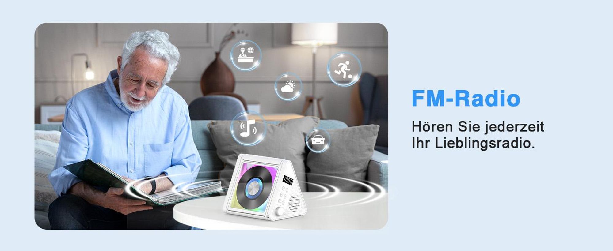 CD Player, Bluetooth CD-Player, FM Radio mit Stereoanlage und Bluetooth 5.3, USB, AUX, Fernbedienung, 2 * 10W-HiFi-Sound-Lautsprecher, RGB-Farbige