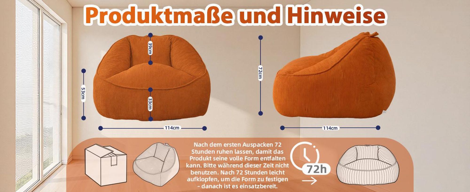 Giant Bean Bag Sitzsack für Erwachsene mit Schaumstofffüllung, rund