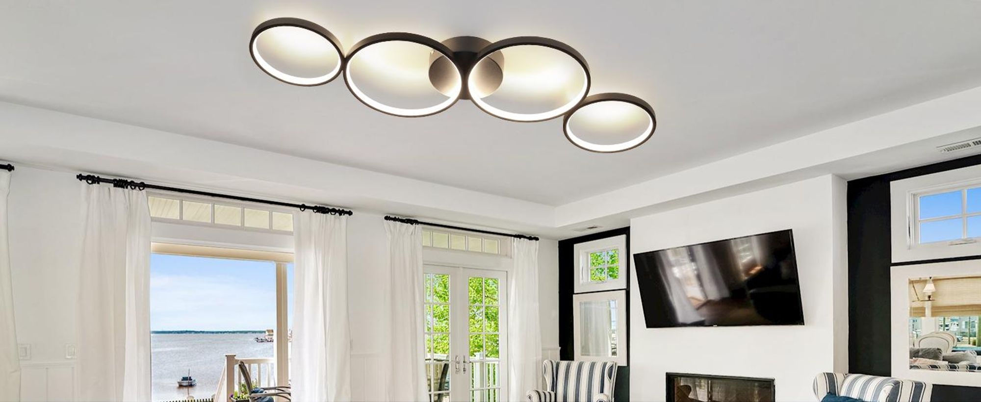 ZMH LED Deckenlampe Dimmbar Modern Wohnzimmerlampe 4 Flammig Ringoptik 55W Schwarz Innen Deckenleuchte 88cm für Schlafzimmer Wohnzimmer