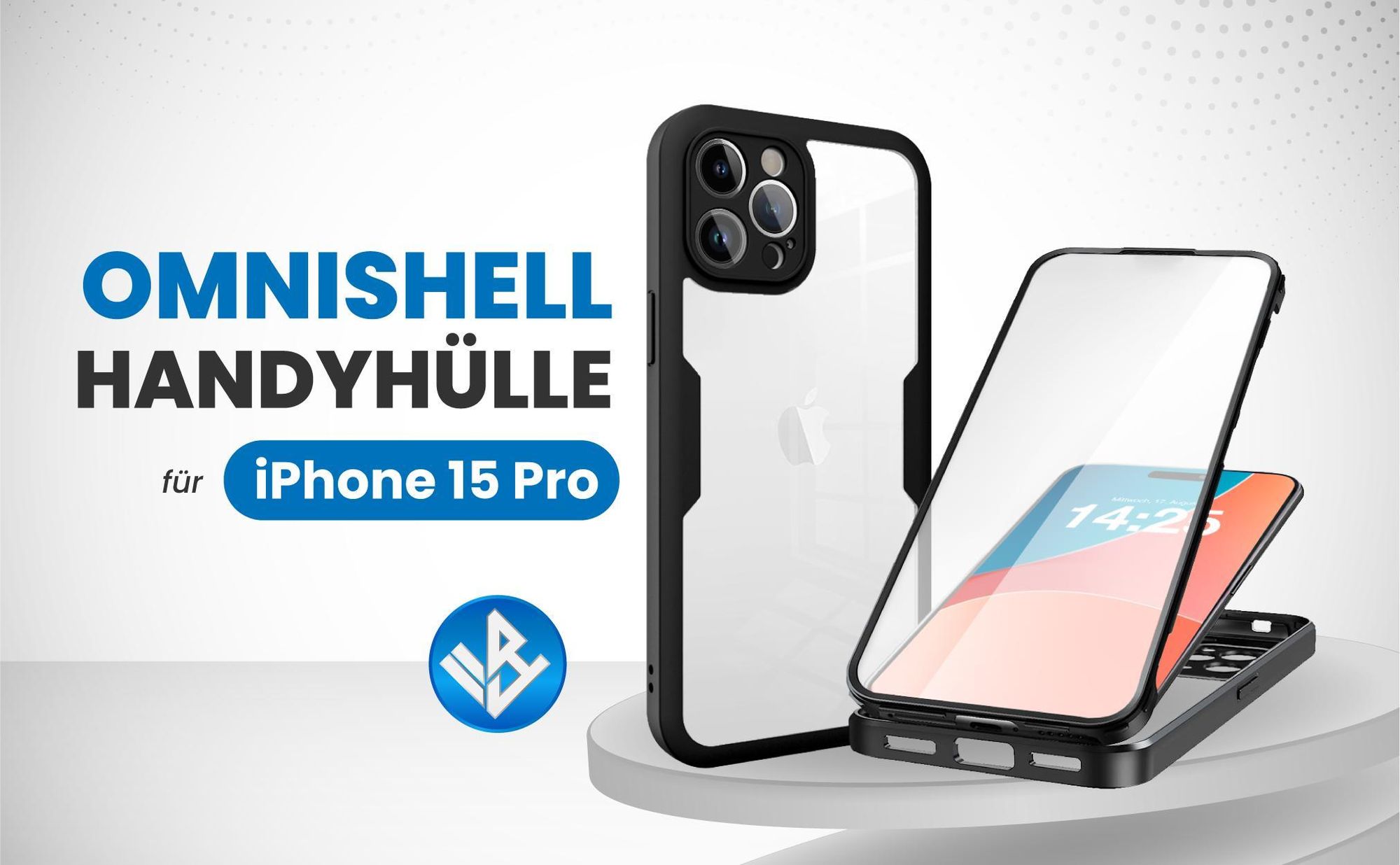 Schwarze 360 Grad Hülle für Apple iPhone 15 Pro mit Kameraschutz