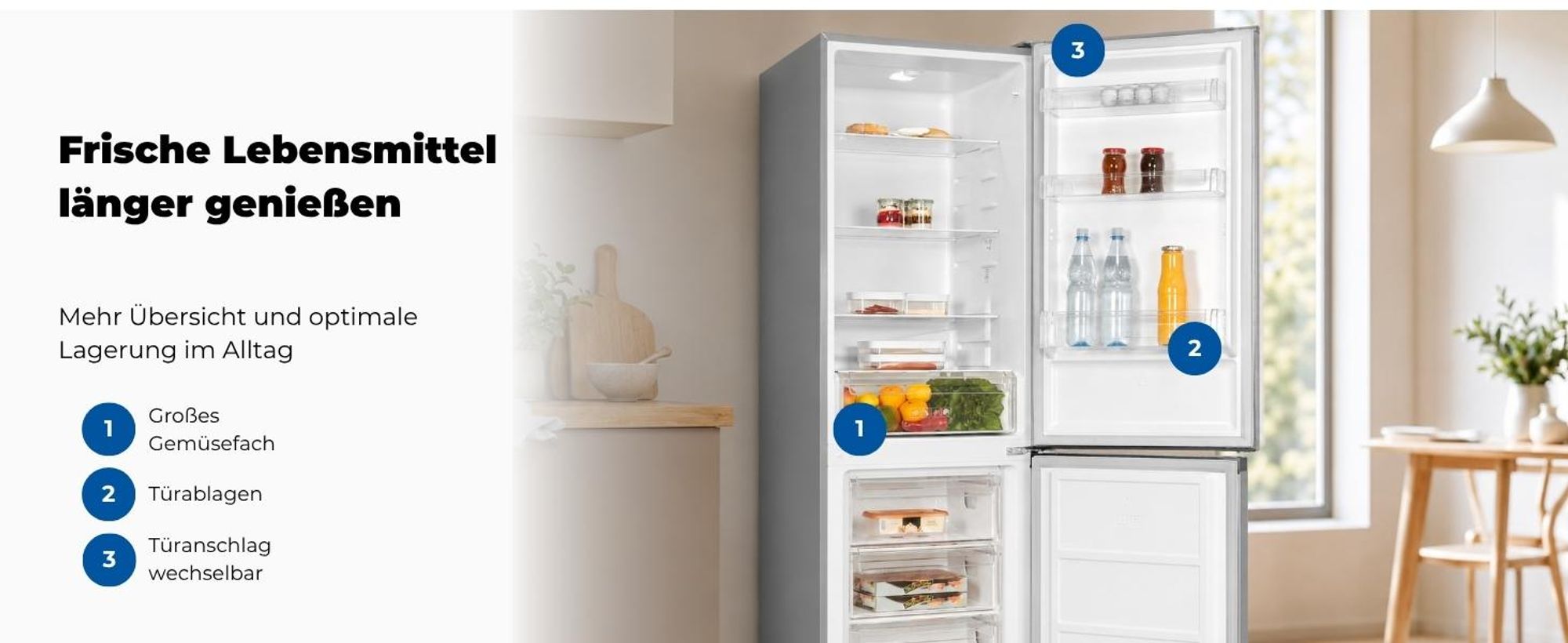 Exquisit Kühl-Gefrierkombination, Kühlschrank mit Gefrierfach, 4-Sterne-Gefrieren, 315 Liter, Alarm-Funktion, KGC5320-95-E-040C inoxlook