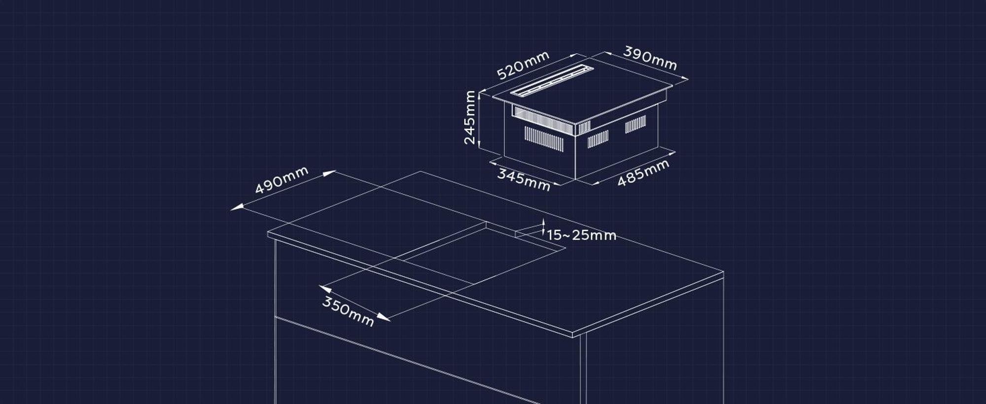 Plaque de cuisson à induction CIARRA avec hotte intégrée, 39 cm, système Plasma⁺, filtre à zéolite, fonction Boost pour une cuisson plus rapide, 2 zones de cuisson, modèle CBBEH392B