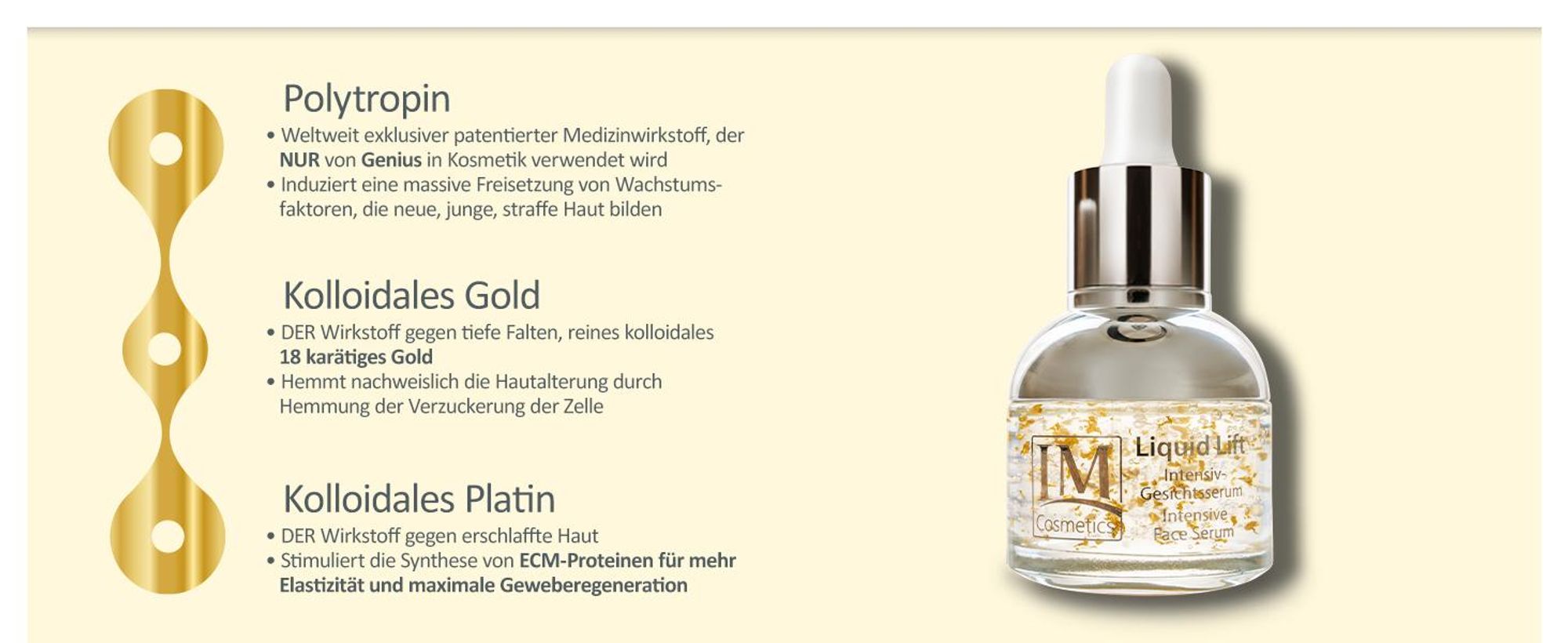 Genius IM Cosmetics Liquid Lift Intensiv Gesichtsserum – Anti-Aging Serum für Gesicht, frische Haut, Anti Falten 30 ml | Dr. Michaela F