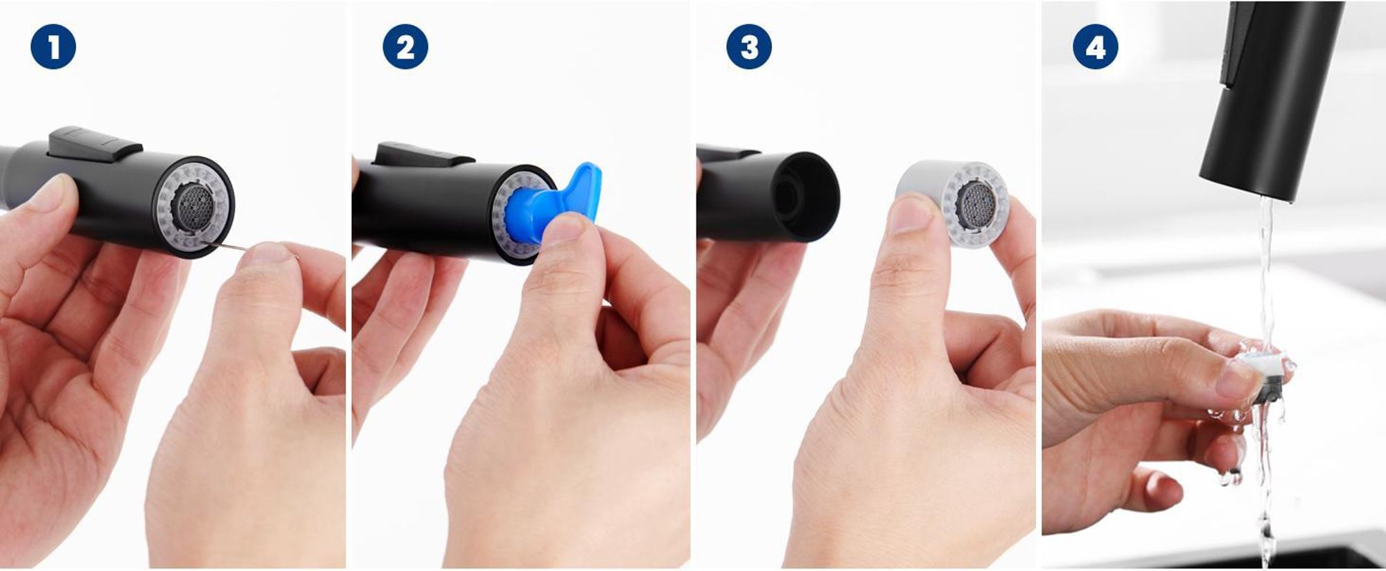 Küchenarmatur Niederdruck Ausziehbar, 2 Strahlarten Edelstahl Spültischarmatur, 360° Drehbar Wasserhahn Küche, Cecipa, Schwarz Küchenarmatur
