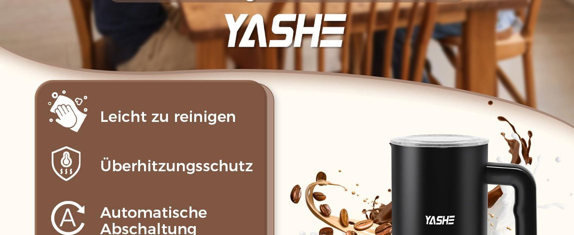 YASHE 4-IN-1 Edelstahl Milchaufschäumer, 10oz/300ml Milchschäumer für Perfekte L