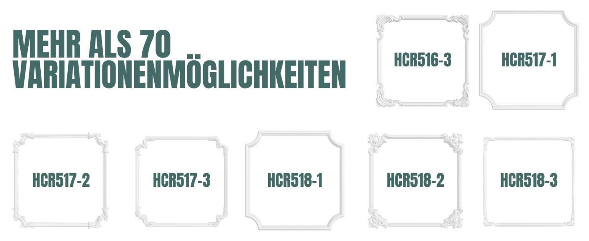 HEXIM Stuckverzierung aus HDPS/PU weiß - Stuckrahmen Wanddeko Bilderrahmen - HCR Wandleisten (2 Stück HCR501-1) Stuckleiste Segment Eckstück Eckleiste Beständig