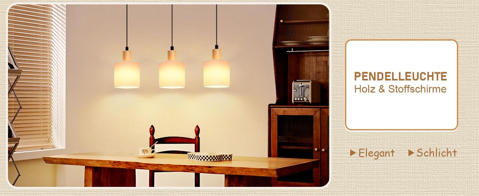 ZMH Pendelleuchte Holz Weiß Esstischlampe 3 Flammig Vintage Hängeleuchte E14 Hängelampe mit Stoffschirm für Wohnzimmer Restaurant Schlafzimmer Küche