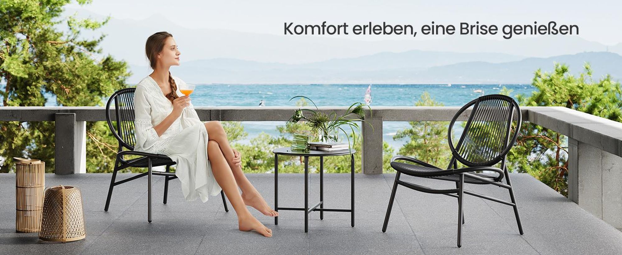 SONGMICS Balkonmöbel, 3er Set, Gartenmöbel-Set, mit Tisch, 2 Stühlen, tintenschwarz