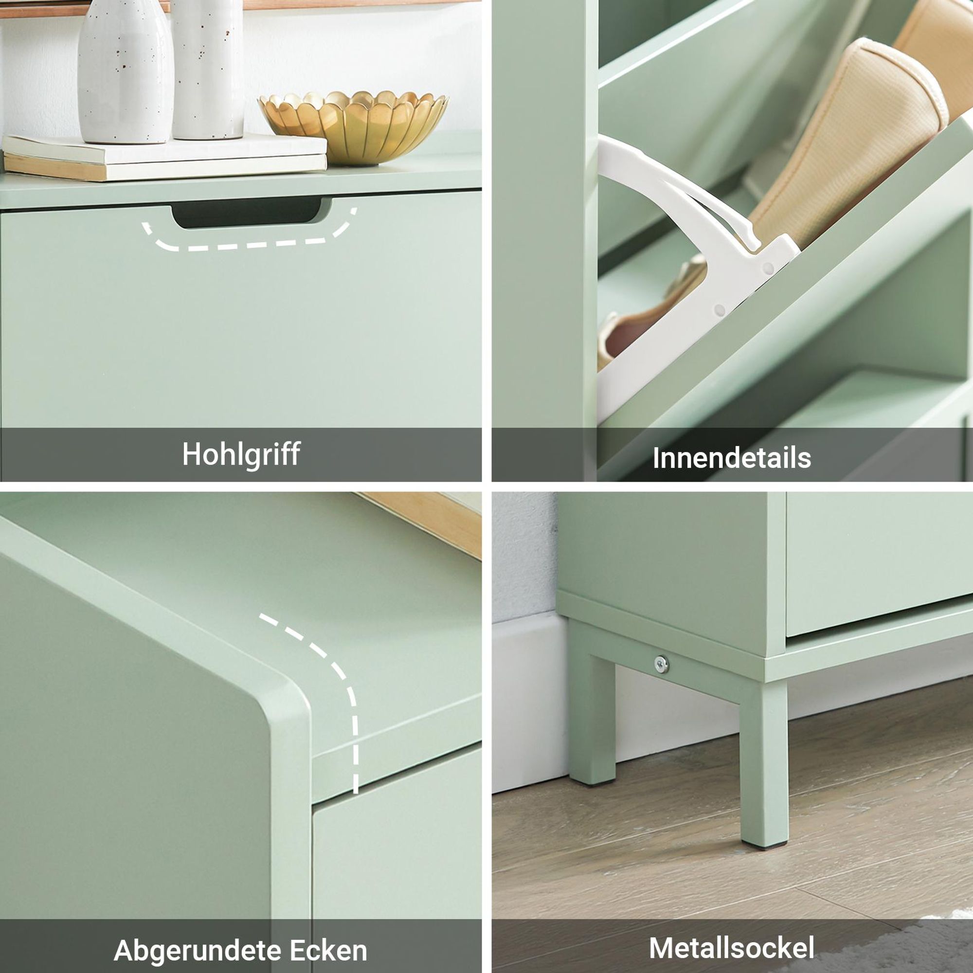 SoBuy schmaler Schuhschrank 19 cm tief mit 4 Klappen platzsparender Schuhkipper für Flur & Garderobe, Schuhregal für kleine Wohnungen FSR100-GR