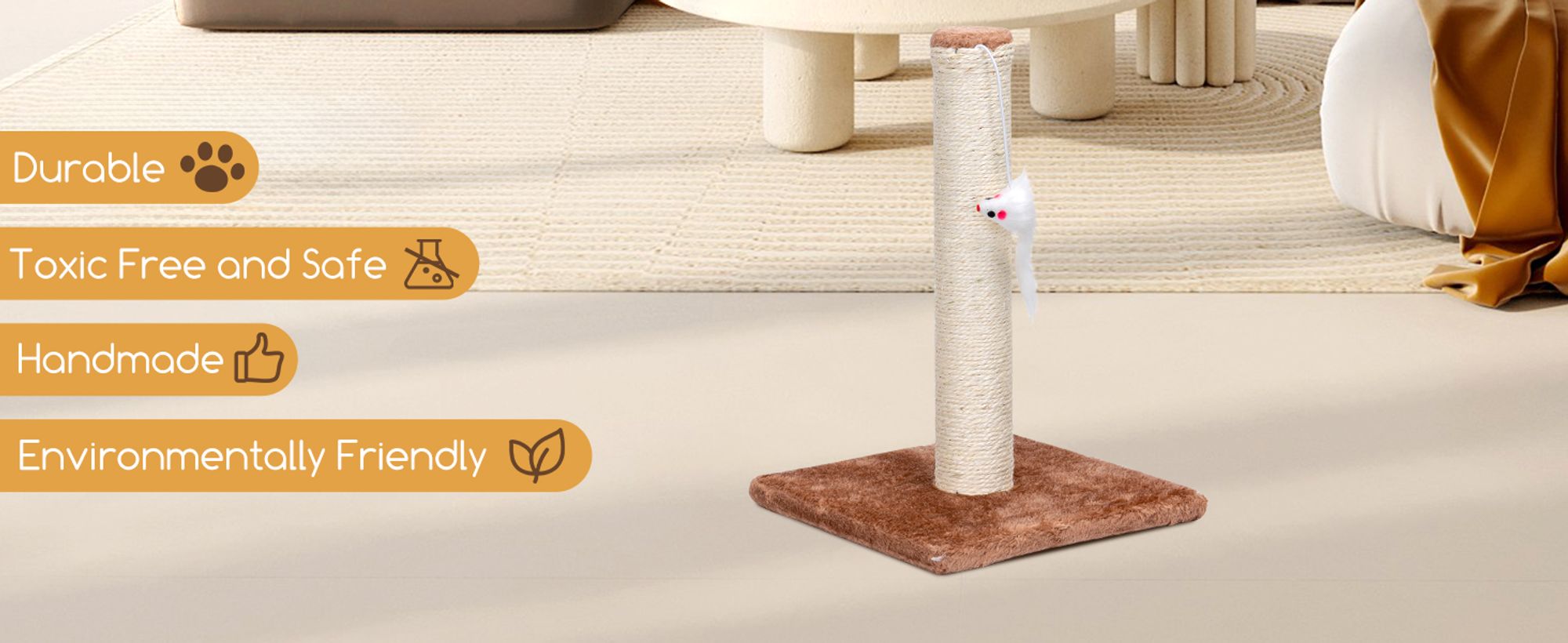 Kratzstamm, Kratzsäule für Katzen mit Ultimate Natürlichem Sisalseil, Kleine Katze Kratzstange,Kratzbaum für Kätzchen,braun, 25 * 25 * 35cm