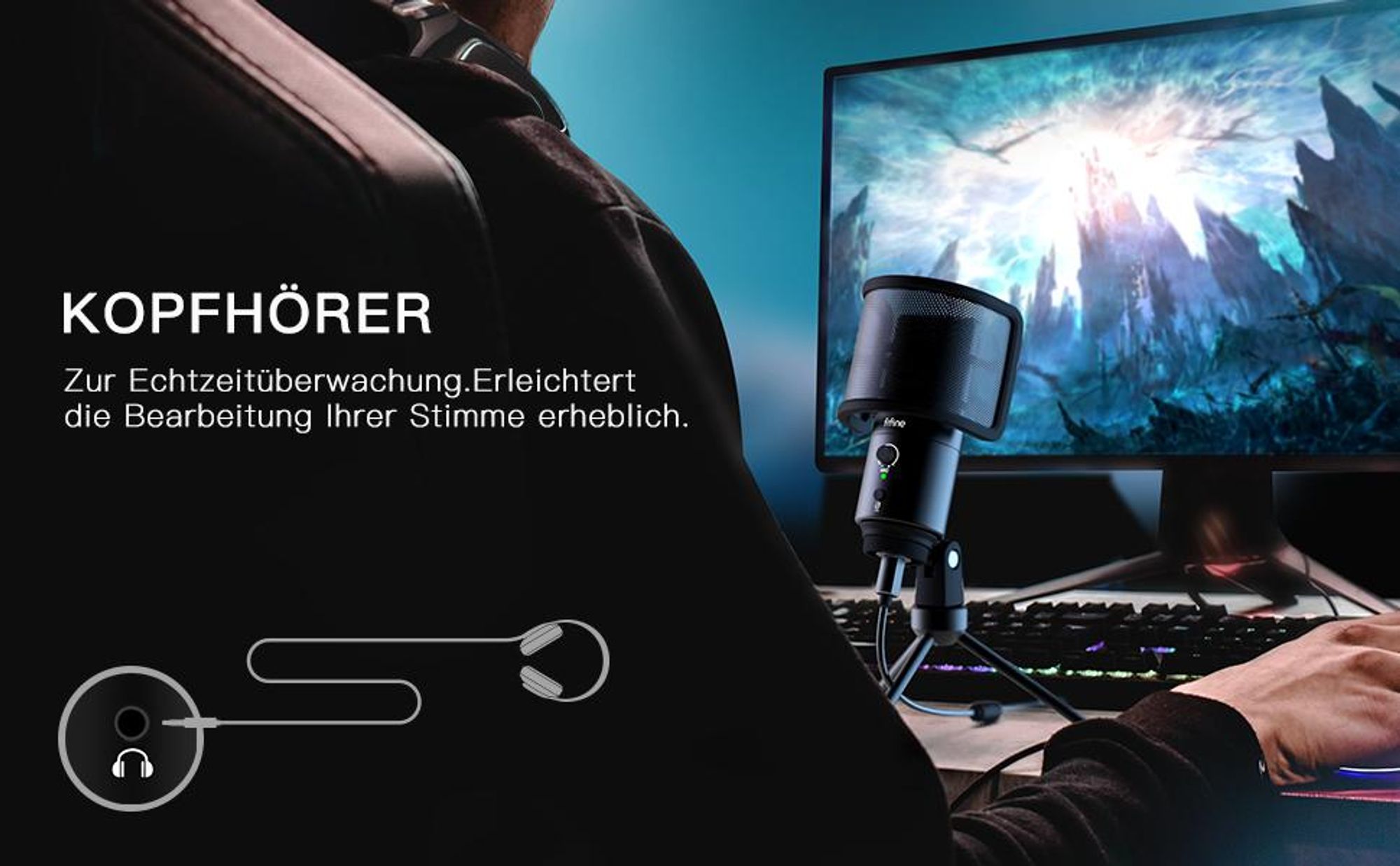 FIFINE Mikrofon PC Kondensator USB Microphone mit Ständer, Popfilter