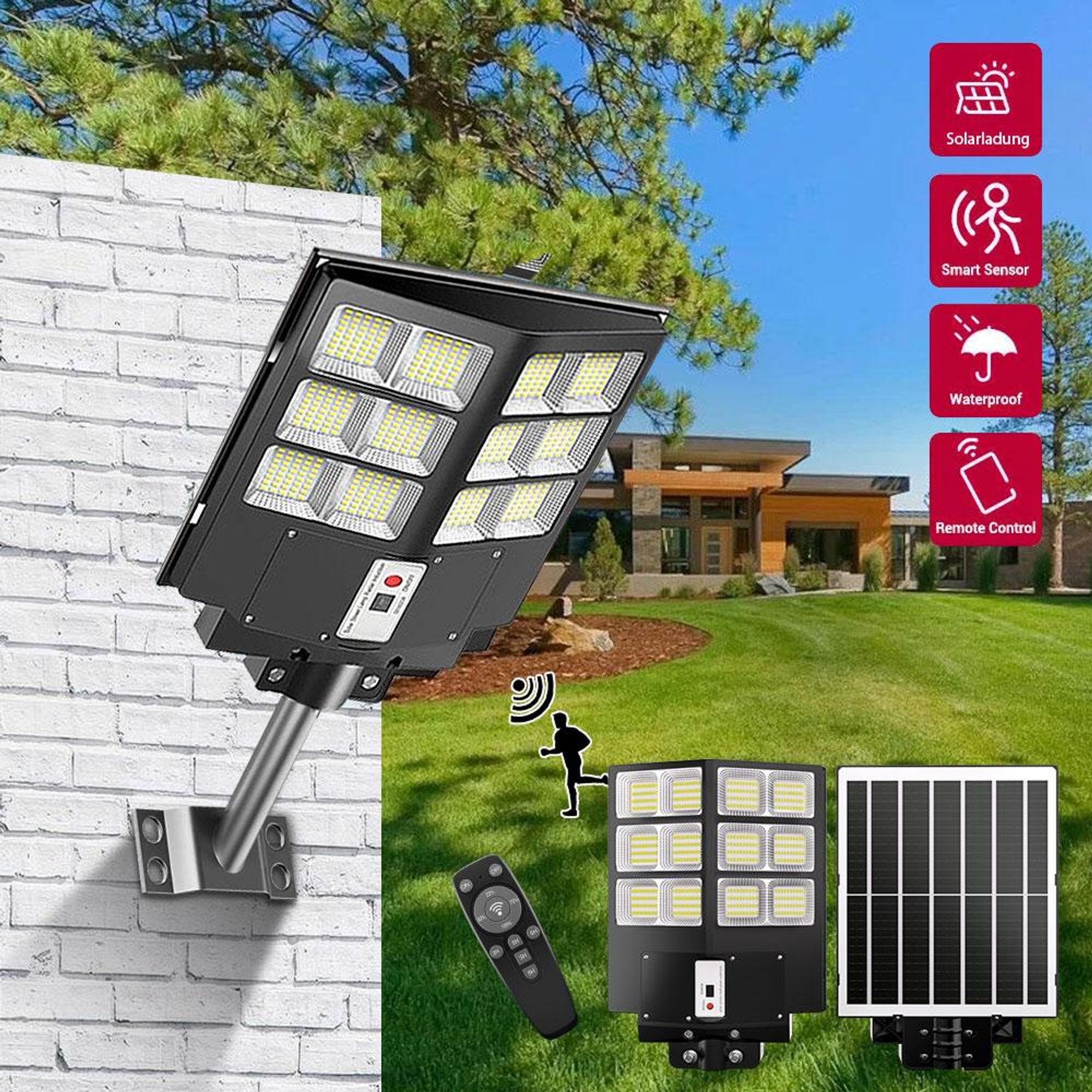 120000 LM Solar Straßenlaterne mit Bewegungsmelder LED Straßenlampen Außenleuchte Strahler DE