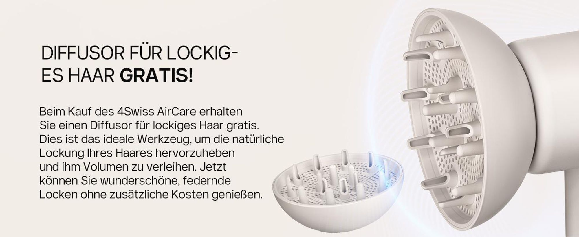 4Swiss F424 AirPower+ Haartrockner, 8 Trocknungsmodi, 110 000 U/min, Ionen >500 Millionen, magnetische Stylingspitze, leise und leicht.