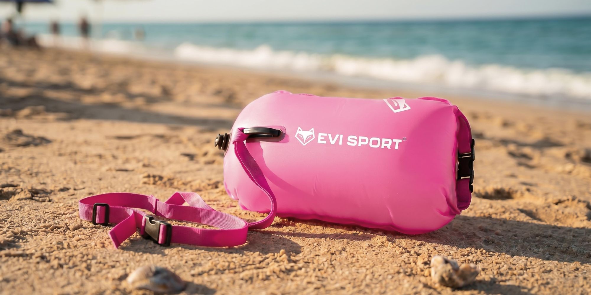 EVI SPORT AquaShield Schwimmboje 20L, Sicherheitsboje mit Trockentasche, Aufblasbar, Verstellbarer Gurt für SUP & Freiwasser, Rosa