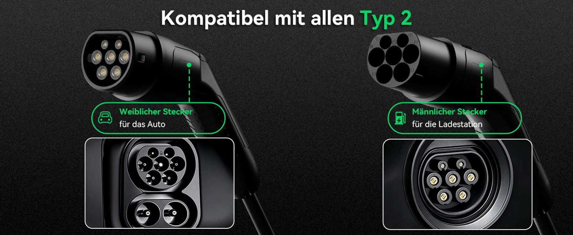 Puluomis Ladekabel 22kW 10m Typ 2/CCS Schnittstelle für Elektroauto, EV Ladekabel 3-phasig 32A, IP55 Wasserdicht mit Schutzhülle, Tasche