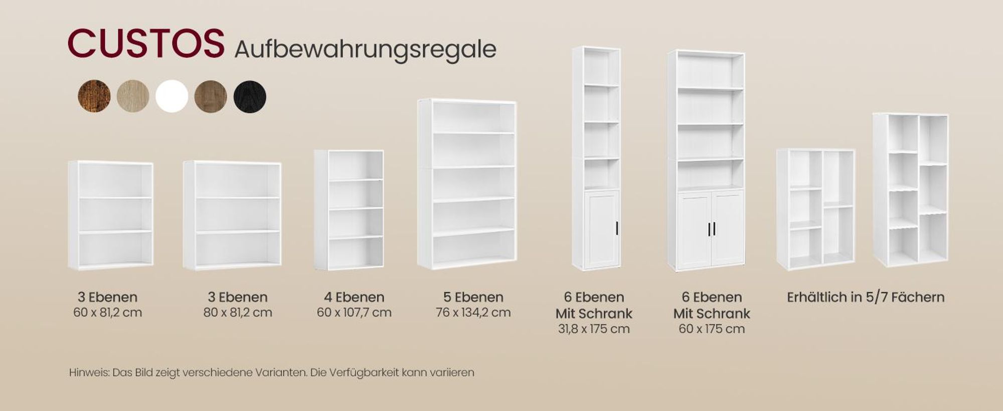 Bücherregal, 6-stöckiges hohes Regal, Standregal mit Türen und offenen Fächern, vielseitig einsetzbar