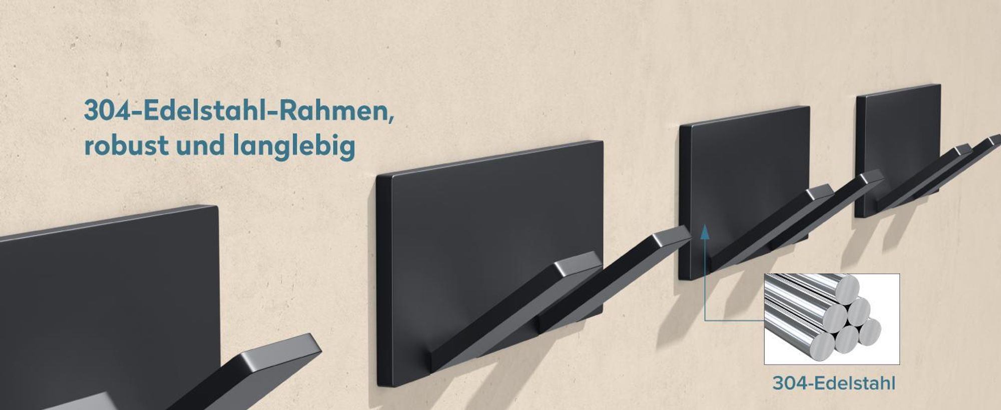 doporro Garderobenhaken Edelstahl, Kleiderhaken Wand mit 2 Haken, selbstklebend & ohne Bohren Matt schwarz für Jacken, Handtücher Stalo-02