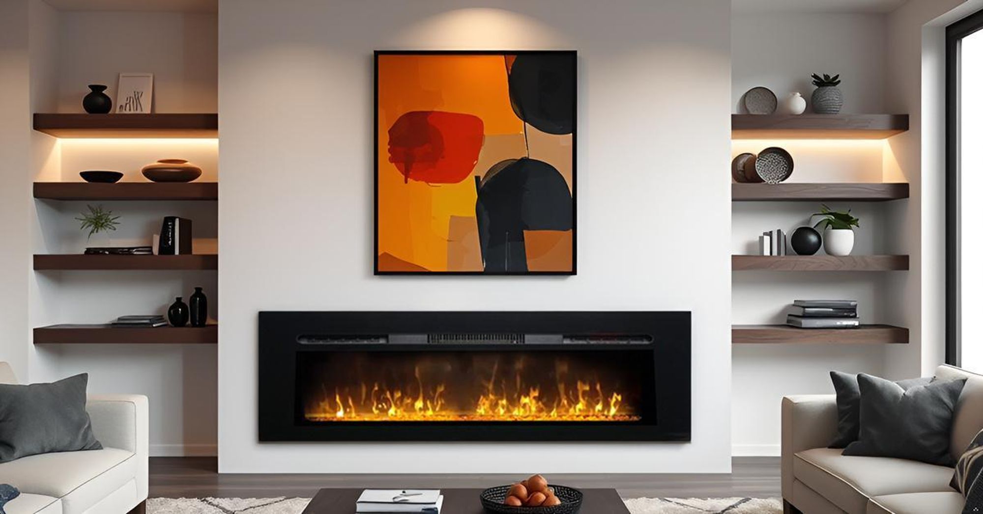 Elektrokamin modern ElectricSun Paula glas groß schwarz B183xH45cm, Wand-, Boden-montage oder Einbaubar, Flamme in 10 Farben