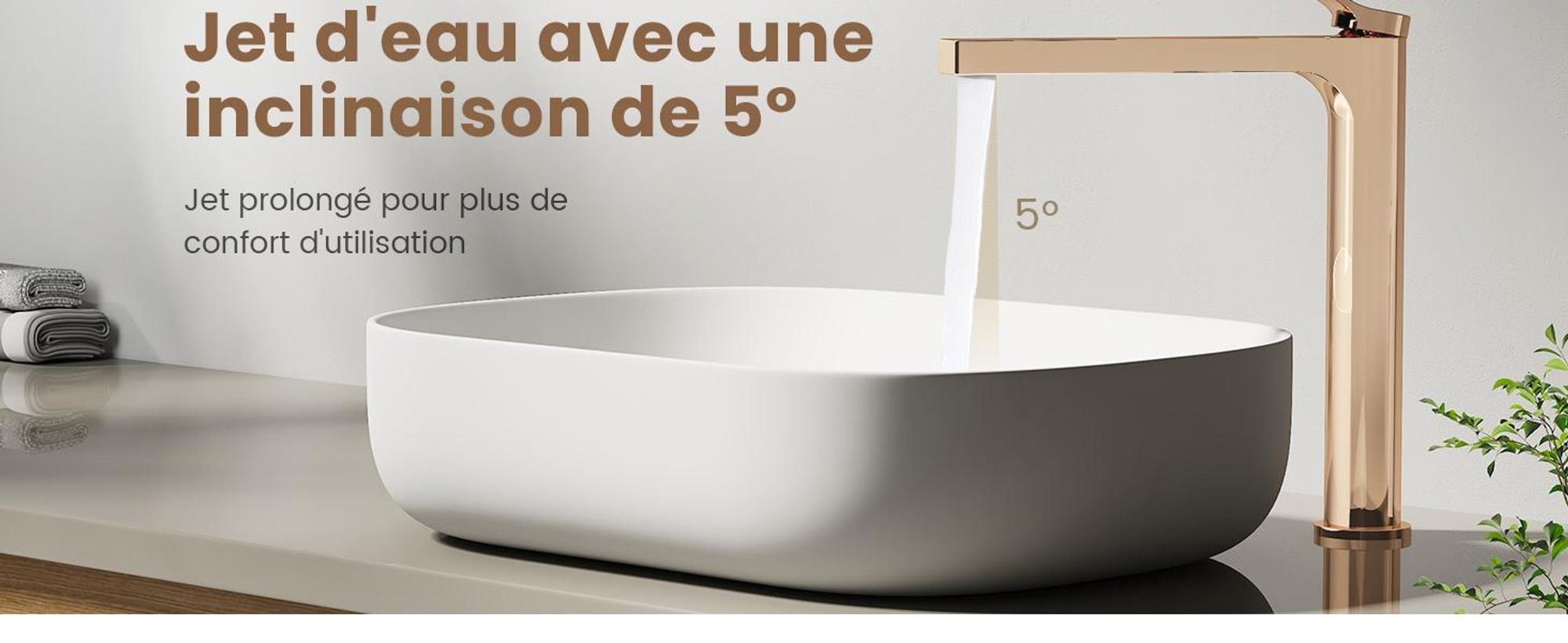 EMKE Robinet de salle de bain or rose 335x233x46mm, laiton, cartouche céramique, robinet de salle de bain, mitigeur de lavabo, mitigeur de lavabo