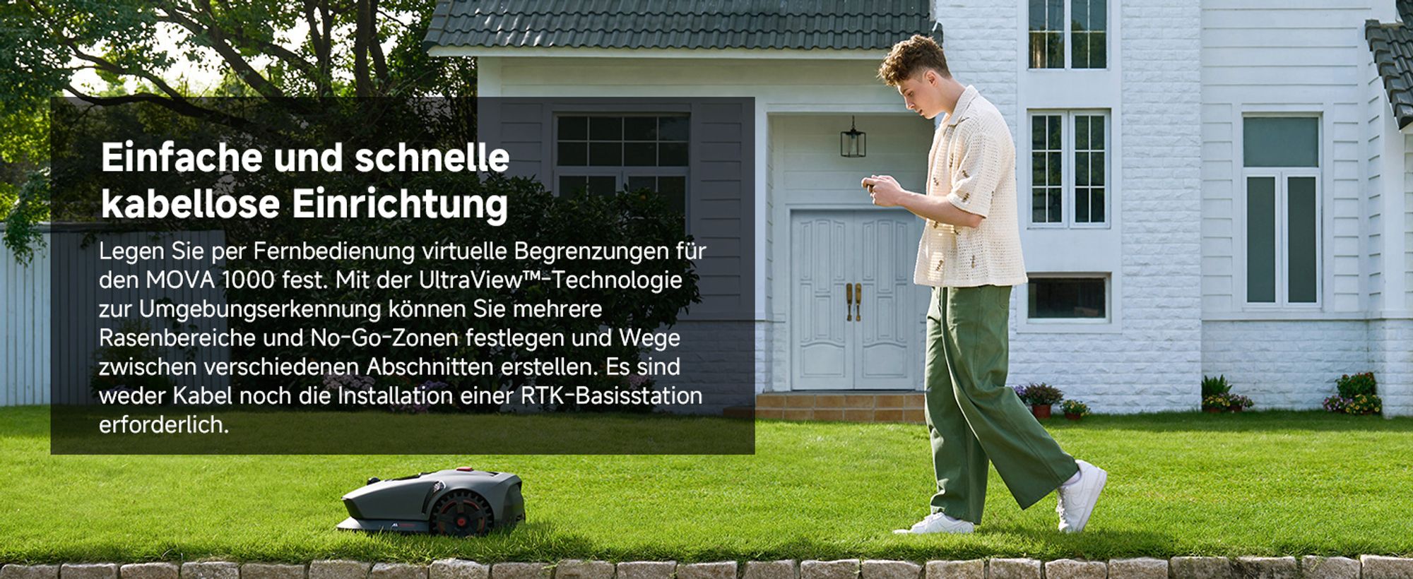MOVA 1000 Mähroboter + Garage, UltraView, kabellose Einrichtung, bis 1000㎡, präzise Kartierung, smarte Hindernisvermeidung, App-Steuerung