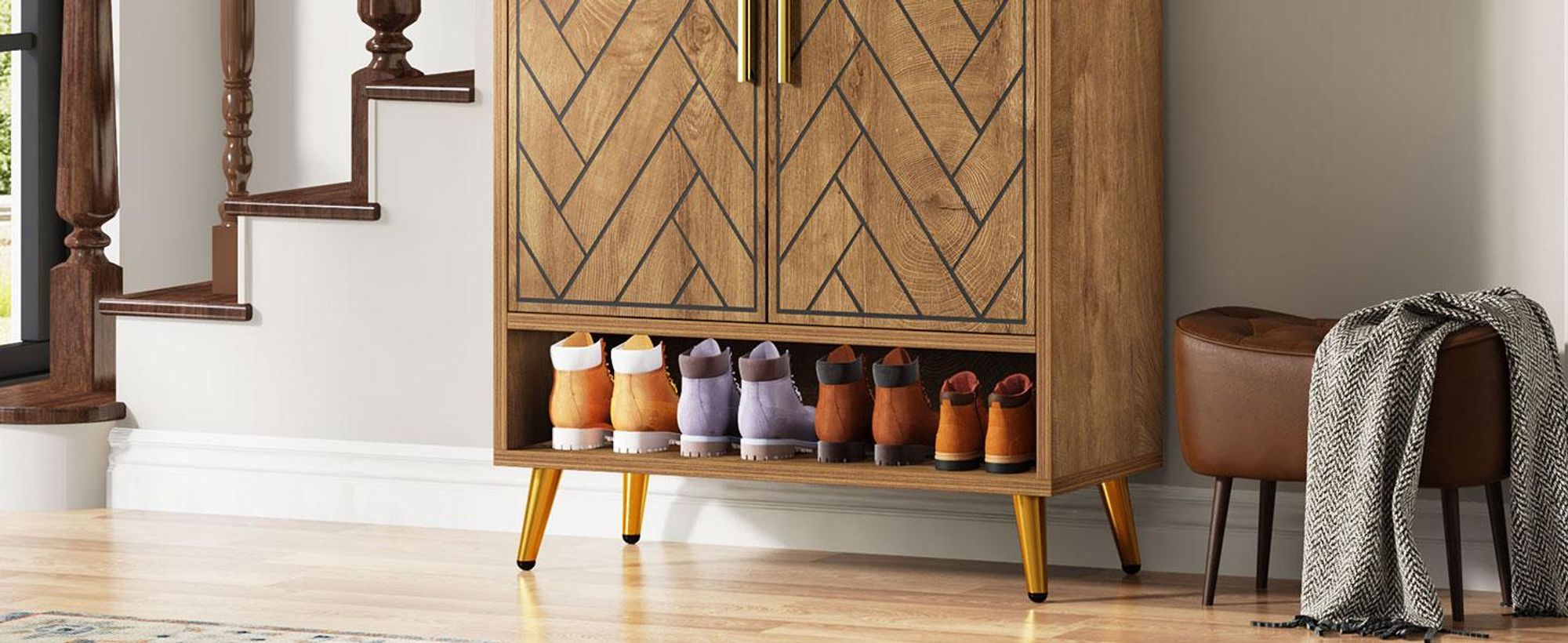 Tribesigns Schuhschrank, 6-stöckiger Schuhkipper mit verstellbaren Regalen, Schuhmöbel, für Eingangsbereich, Wohnzimmer, Schlafzimmer (Hellbraun)