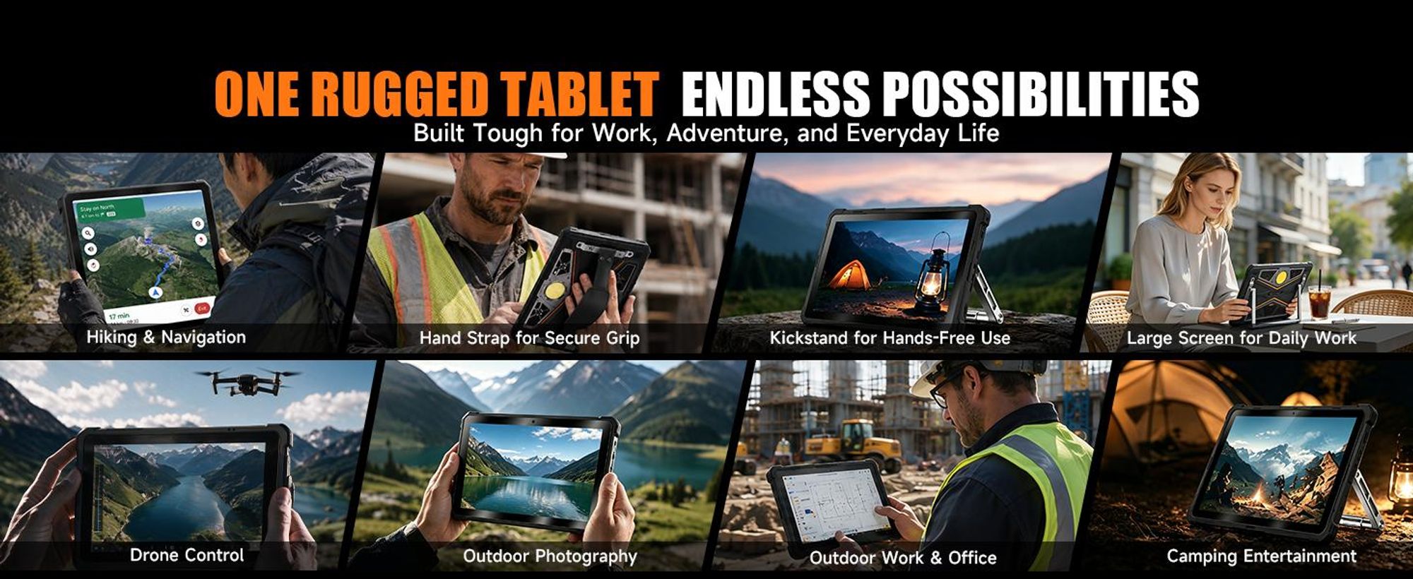 RUGTAKE T5 Pro 5G Outdoor Tablet Android 16 32GB+256GB 20080mAh, 11 Zoll 120Hz 2K IPS Tablet,64MP+20MP Nachtsichtkamera,Gemini AI/Widevine L1, Schwarz