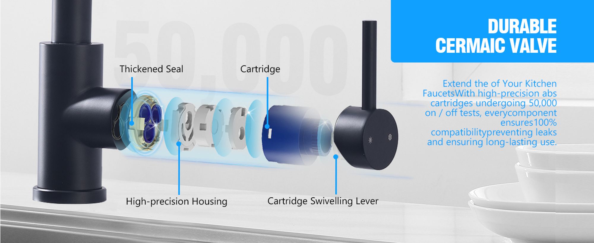 Wasserhahn Küche Schwarz HOMELIVE, Küchenarmatur Ausziehbar mit 2 Strahlarten 360° Drehbar, Mischbatterie Küche, Hochdruck Armatur, Spültischarmatur
