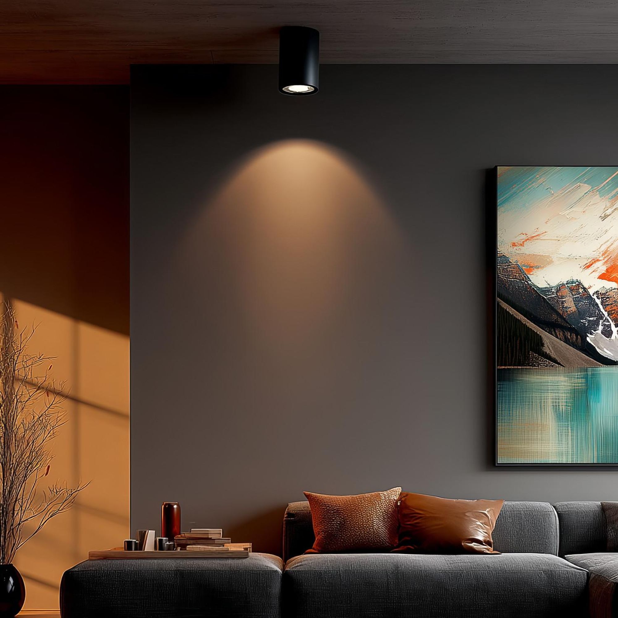 Deckenaufbauleuchte mit GU10 Fassung für LED & Halogen Leuchtmittel bis 40W Aufputz Schwenkbar Aluminium Schwarz, 1 Stück Rund