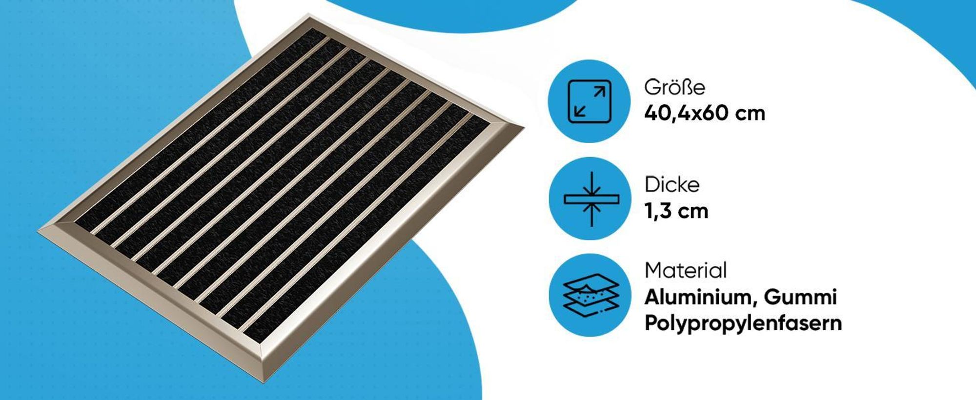 Fußmatte Außen Schmutzfangmatte für Draußen - 40 x 60 cm goldenem Aluminiumrand Wetterfester Fußabstreifer Outdoor Fußmatte