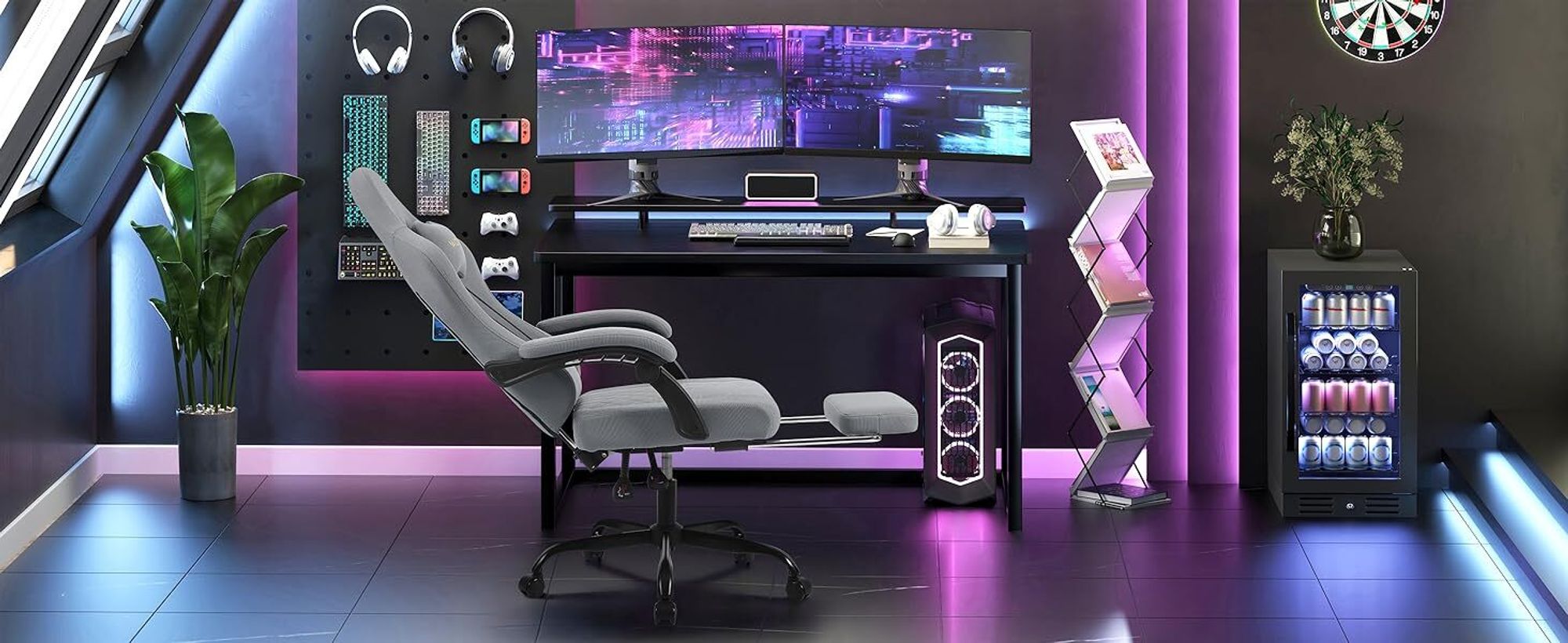WOLTU Gaming Stuhl mit Massagefunktion, Taschenfederkissen, ergonomisch, Netzstoff, Grau