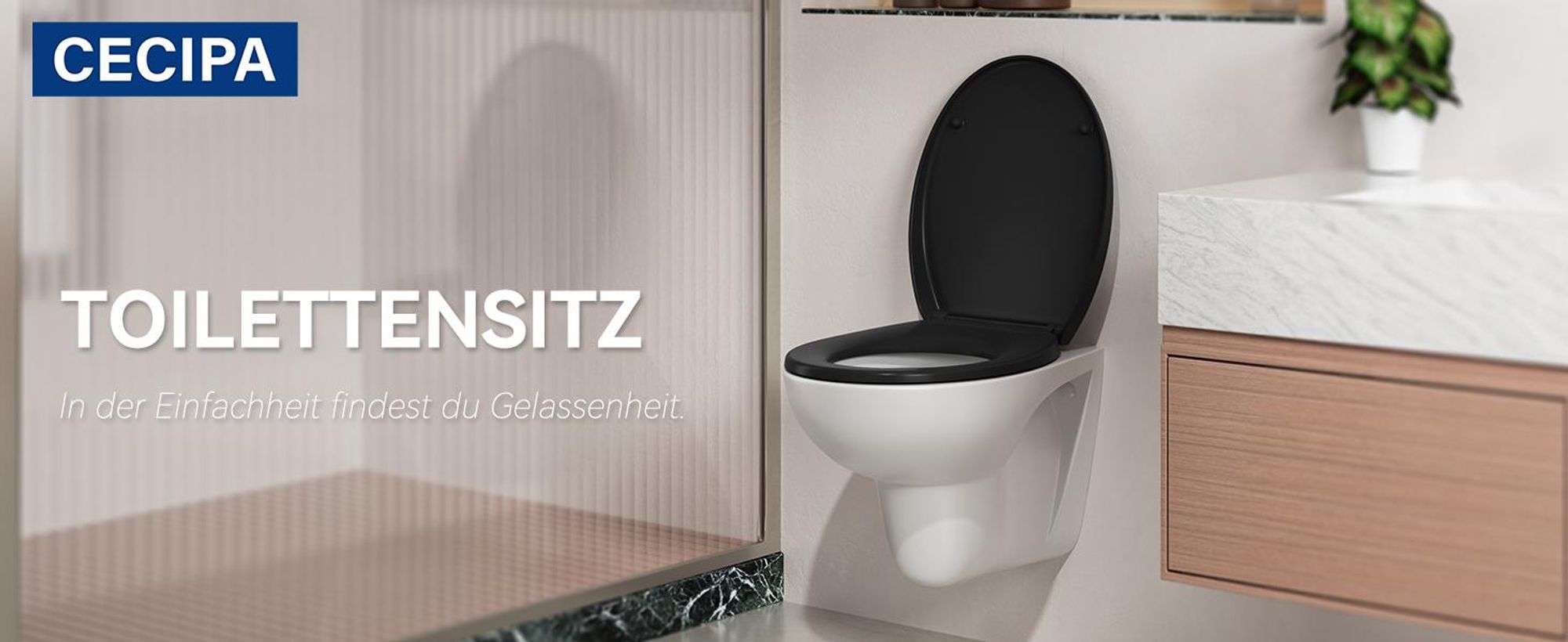 WC-Sitz O Form, 45 x 37.5 cm, Schwarz, Duroplast Toilettendeckel, Absenkautomatik, Schnellbefestigung, Klobrille, Antibakteriell, Softclose