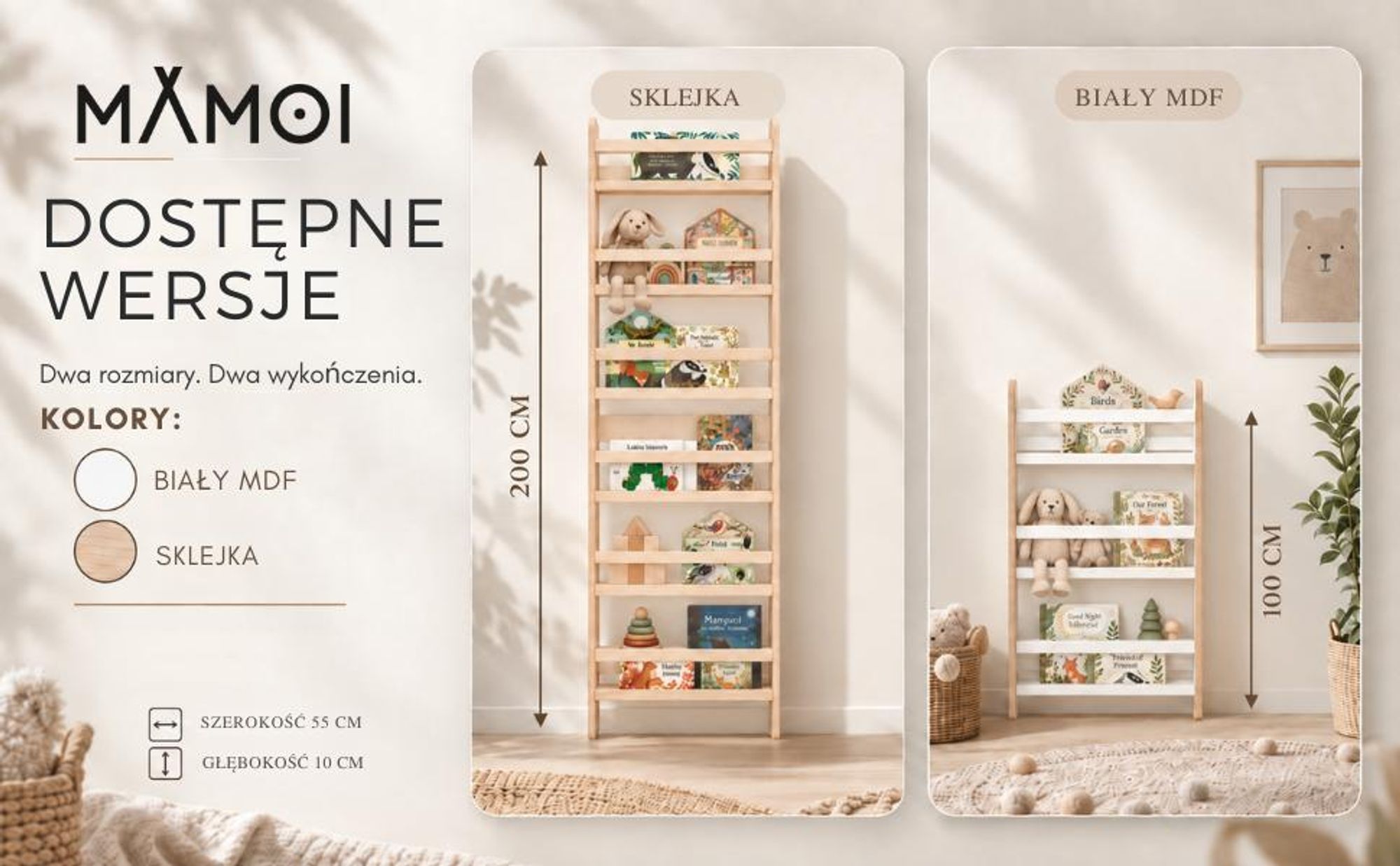 MAMOI® regał dla dzieci, regał do pokoju dziecięcego, półka na książki, półka na książki, półka ścienna dla dzieci, półka na książki dla dzieci