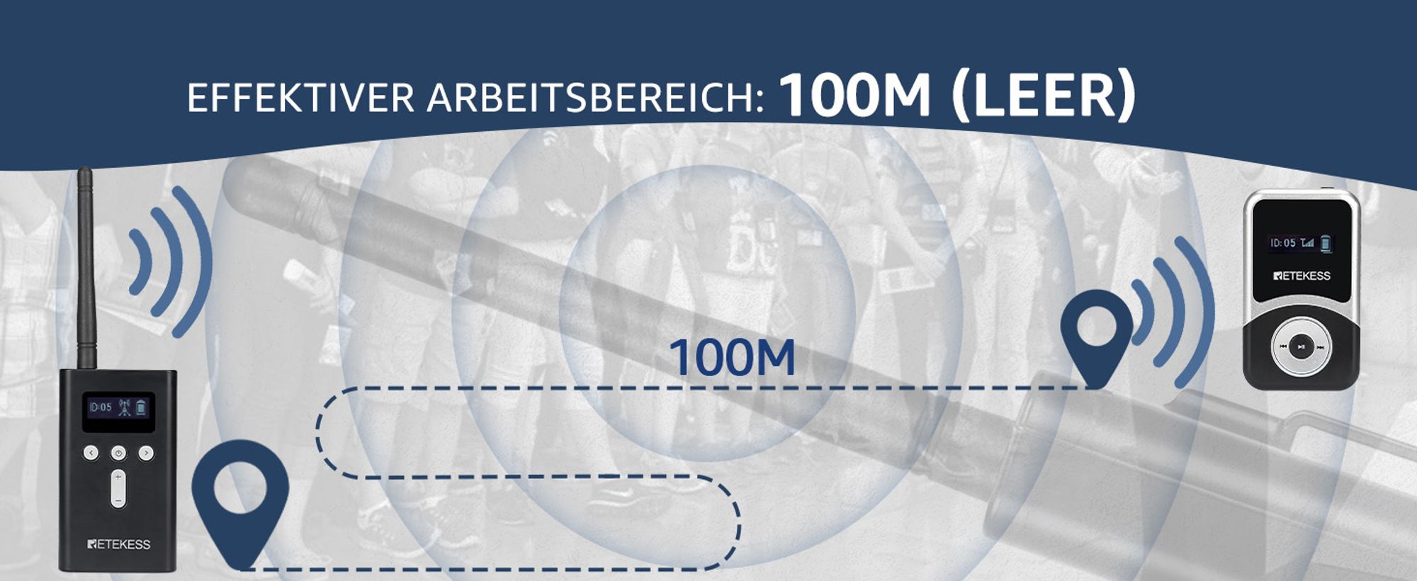 Retekess T130S Drahtloses Touristenführungssystem, 49-Kanal-Audio-Dolmetschersystem, 100M Drahtloses Erklärungssystem für Reisebüros, Fabrik, Konferenz, Hochschule, Schulung