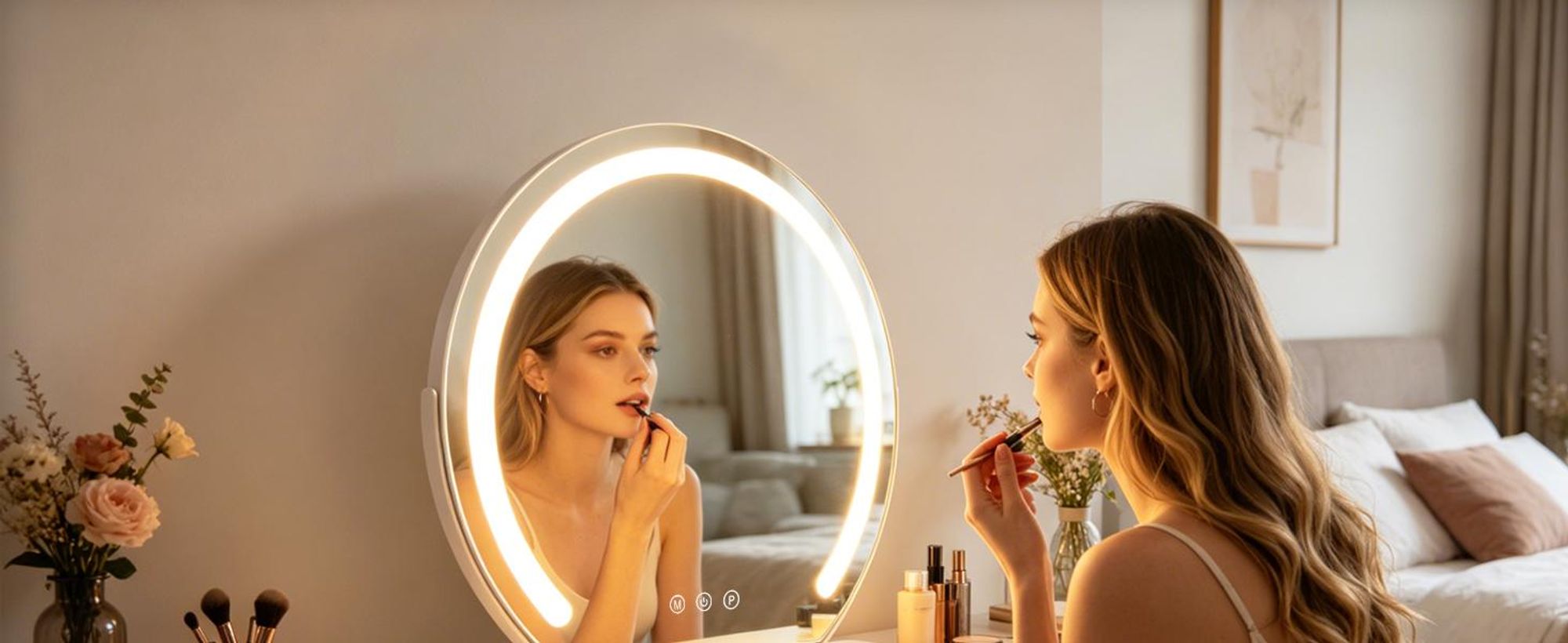 ZMH LED Schminkspiegel mit Beleuchtung Spiegel 40×35CM Vanity Mirror Kosmetikspiegel Tischspiegel 3 Modi Schminktischspiegel Touch Dimmbar Weiß