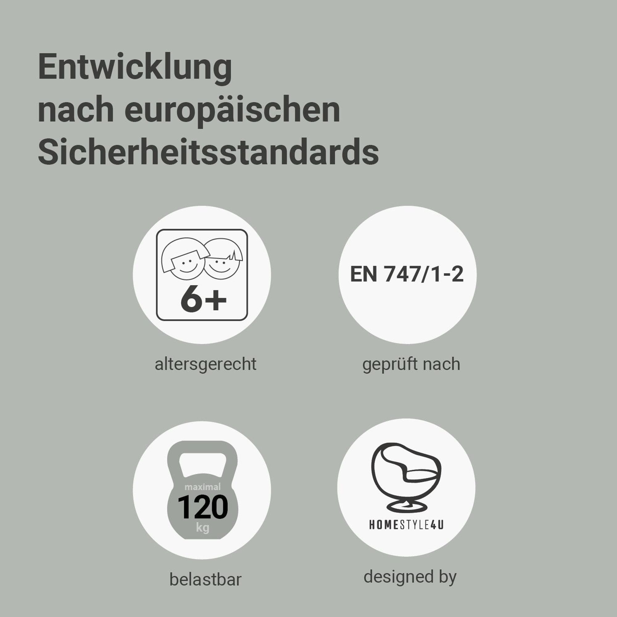 Das Bett ist ab 6 Jahren geeignet und  nach EN 747/1-2