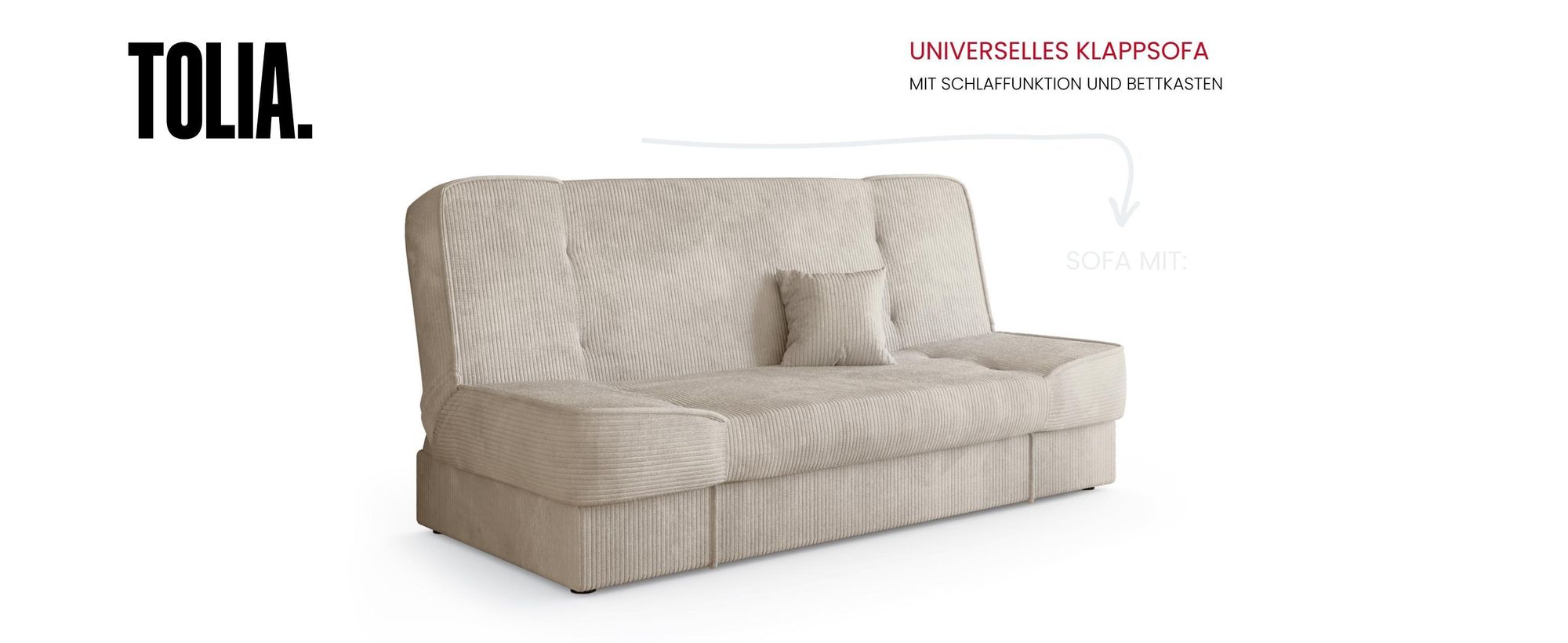 BroMARKT Sofa mit Schlaffunktion TOLIA Schlafsofa mit Bettkasten Klappsofa Couch 190x115 cm Beige Cordstoff