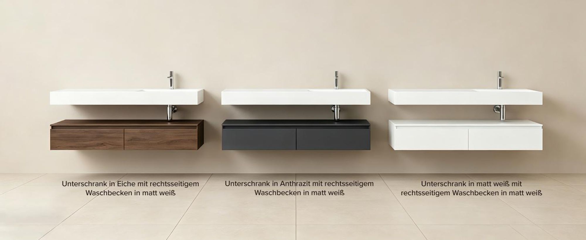 doporro Waschbecken-Unterschrank Badmöbel-Set in matt Anthrazit Design Waschplatz 150x48x25cm Badzimmerschrank inkl. Weiß mattMinralguss-Waschbecken UP