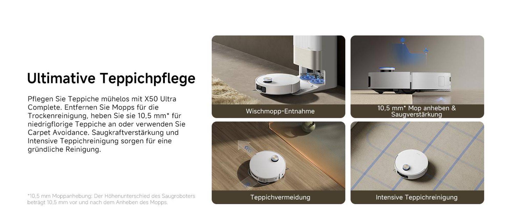 Dreame X50 Ultra Complete Staubsauger Roboter mit Wischfunktion,20KPa Saugkraft,6cm Hindernisfreiheit,Hebarem Wischmopp,360°-Navigation,KI-Vermeidung