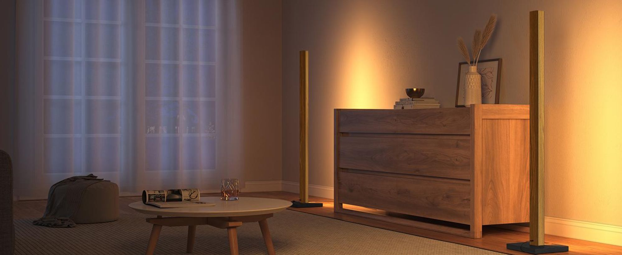 EDISHINE Stehlampe aus Holz, LED Stehleuchte Dimmbar, Lichtsäule 117cm, Wohnzimmer