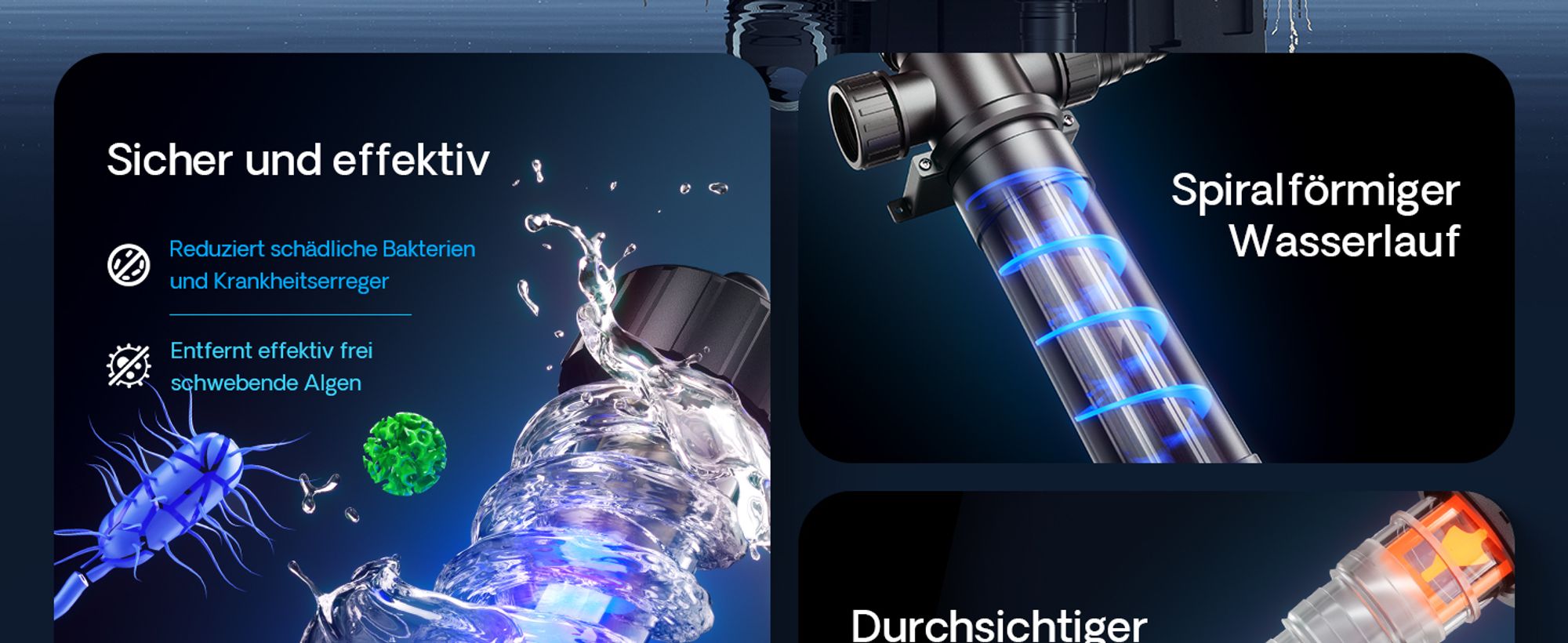 SunSun CUV-136 Teichklärer 4500 l/h / 36 W UVC Vorklärgerät für Teichfilter & Teichpumpe Wasserklärer mit UV-Lampe Lichtfilter zur Algenbekämpfung