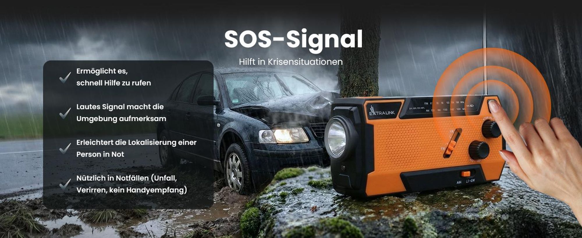 Extralink Notfallradio Solar & Kurbel, 4000mAh, Powerbank, LED