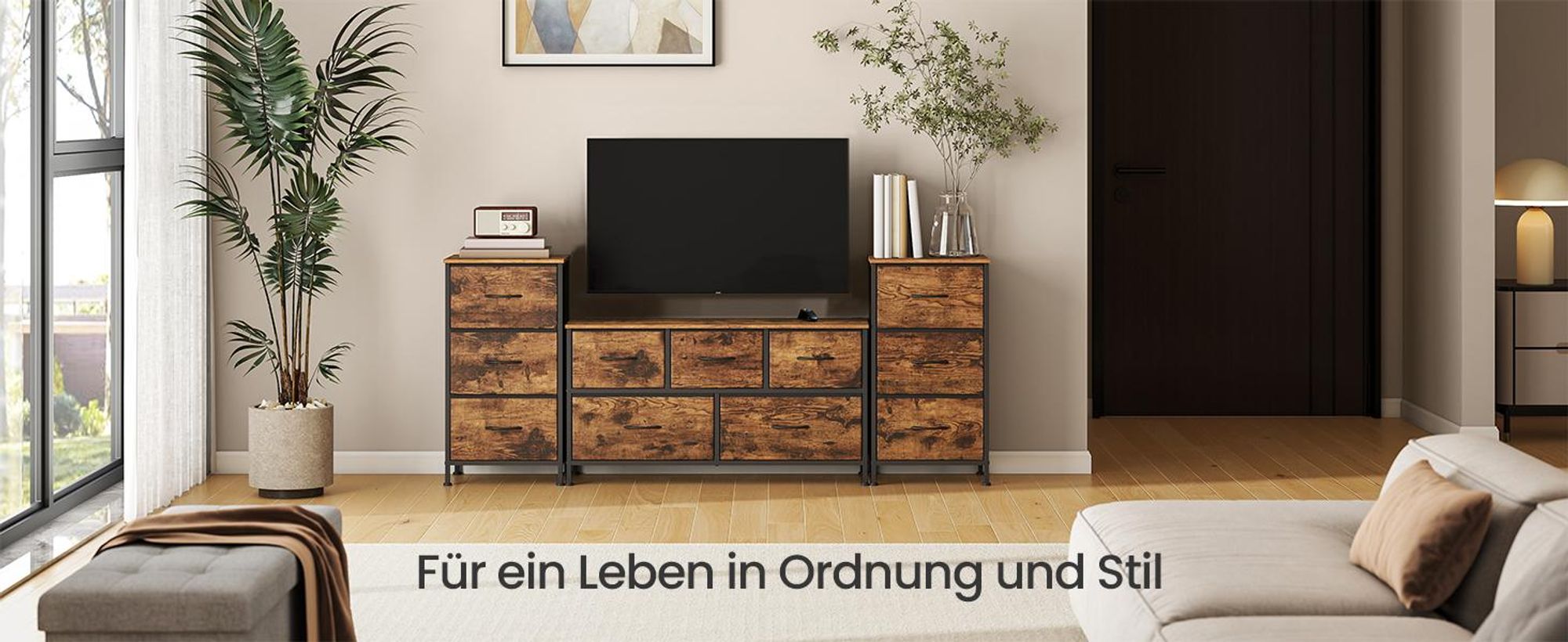 SONGMICS Kommode, Schrank, 5 Stoffschubladen, Aufbewahrungsschrank, Stahl