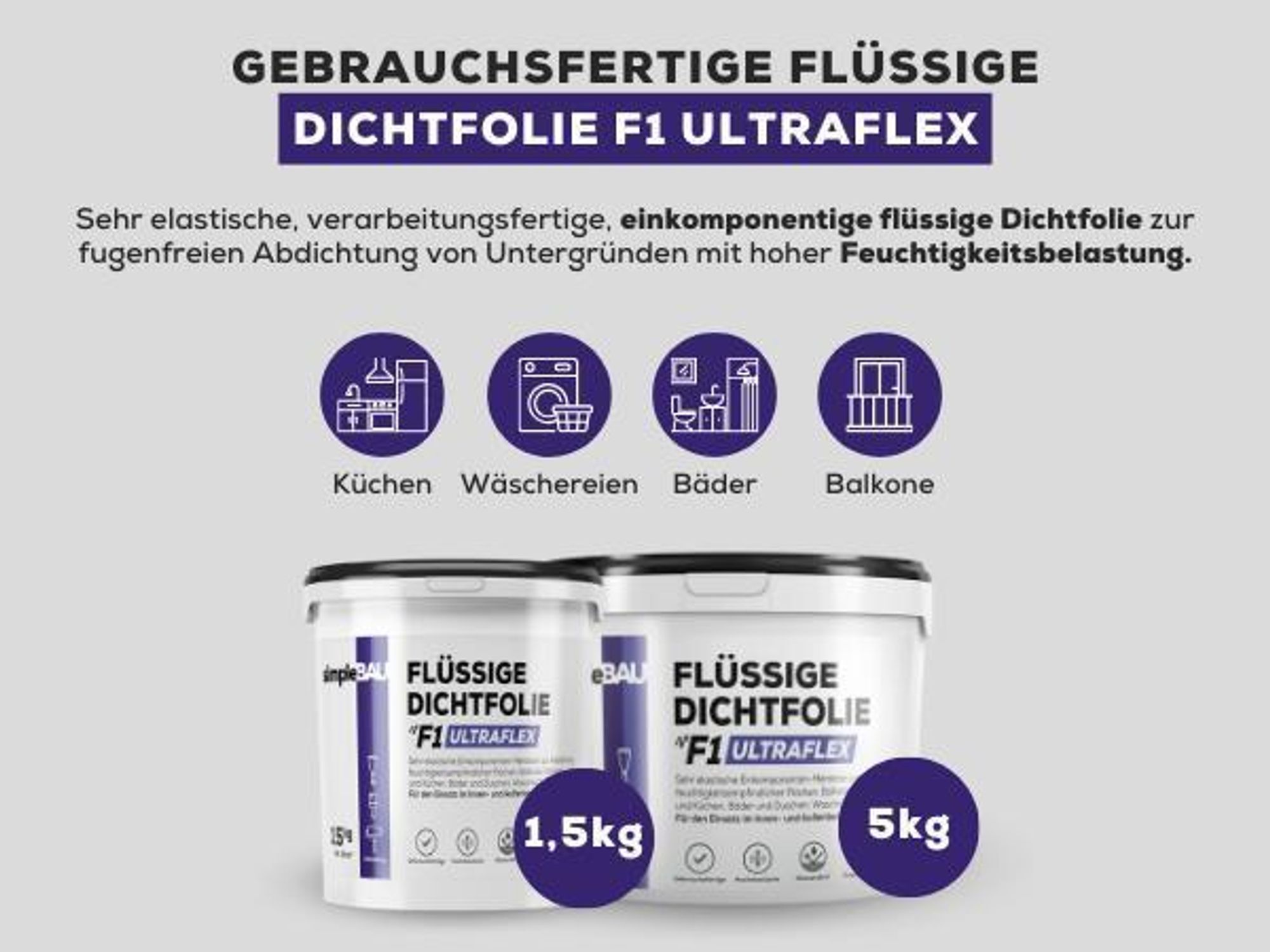 SimpleBau F1 Ultraflex flüssige Dichtfolie gebrauchsfertige Dichtungsmasse, 5kg