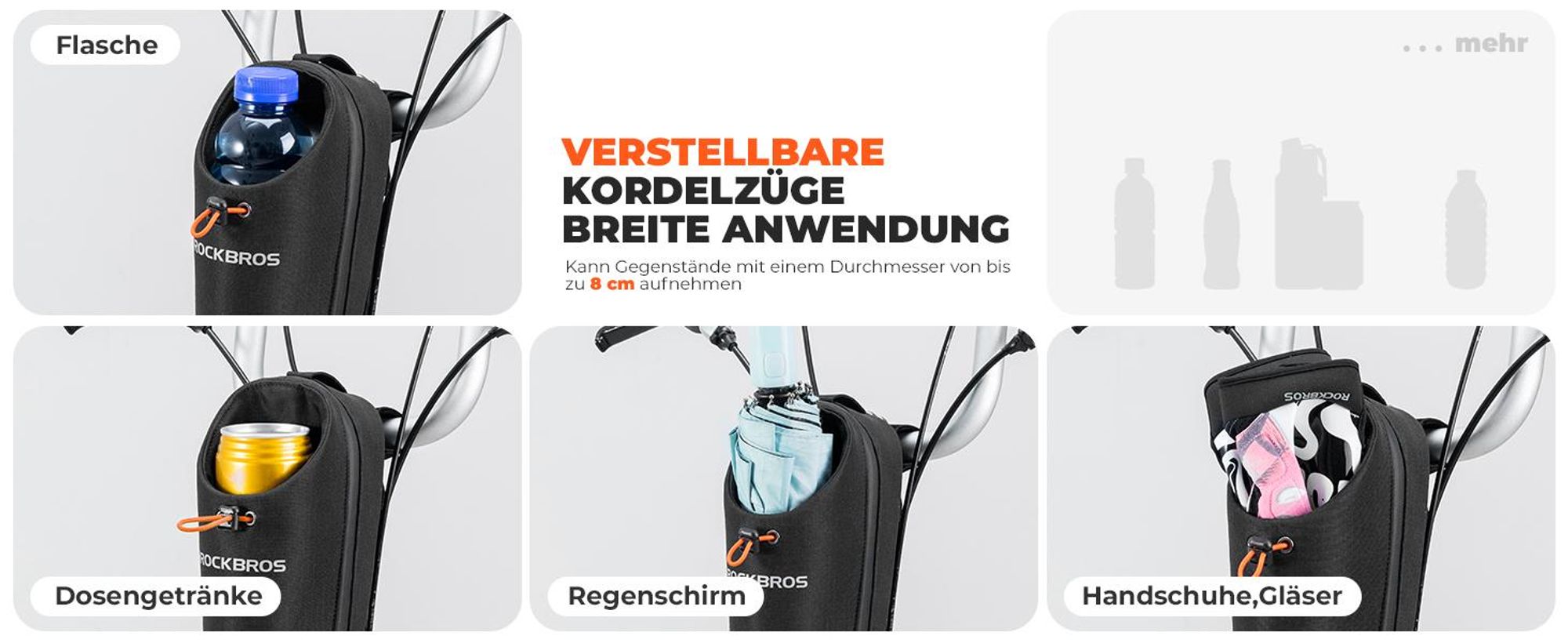 ROCKBROS Fahrrad Trinkflaschenhalter Lenkertasche Flaschentasche am Lenker Zubehör für E Scooters, Falträder, Mountainbikes, Rennräder
