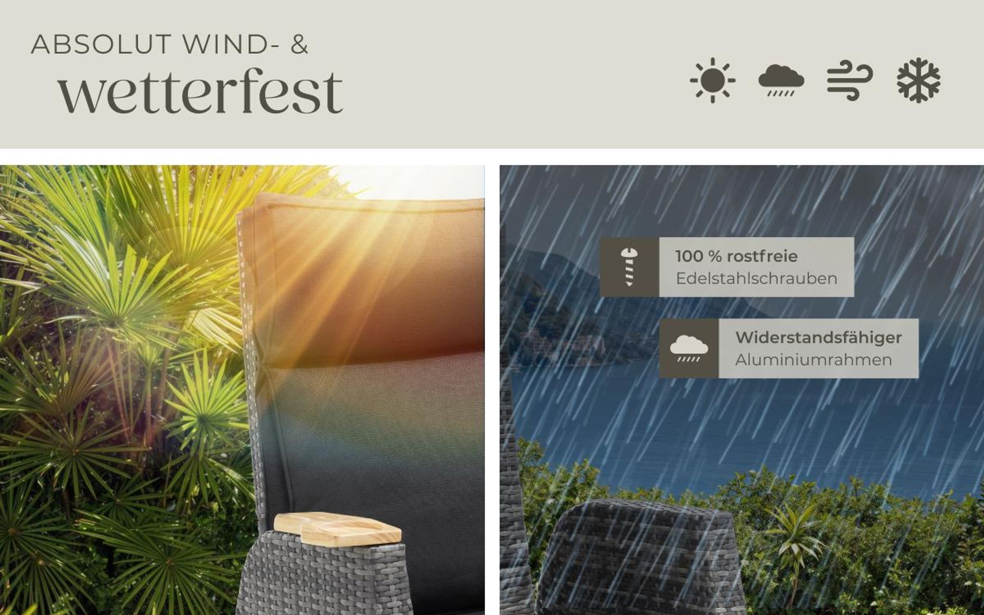tectake® Aluminium Rattansessel Pescara wetterfest und UV-beständig 68,5 x 67 - 128 x 87 - 104 cm