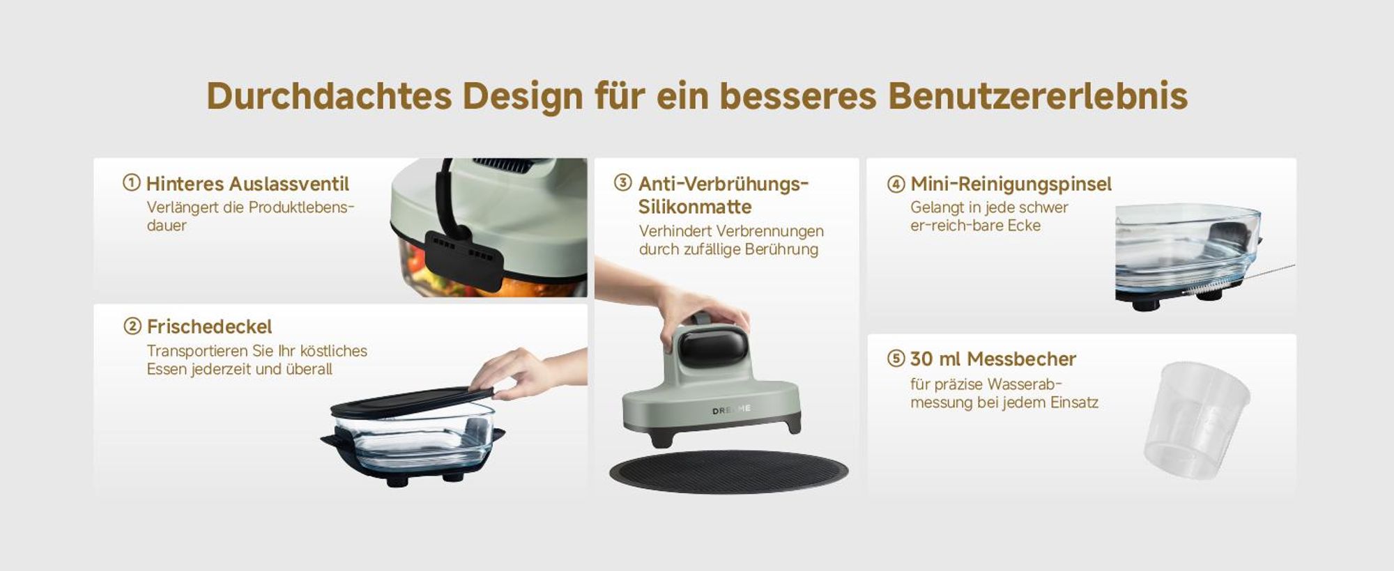 Dreame Tasti AirFryer 5-in-1 Heißluftfritteuse,6mm starkes,tragbares Borosilikatglas,3D-Heißluftzirkulation,spülmaschinenfest,360°Sicht,2.5l+4.5l,Grün