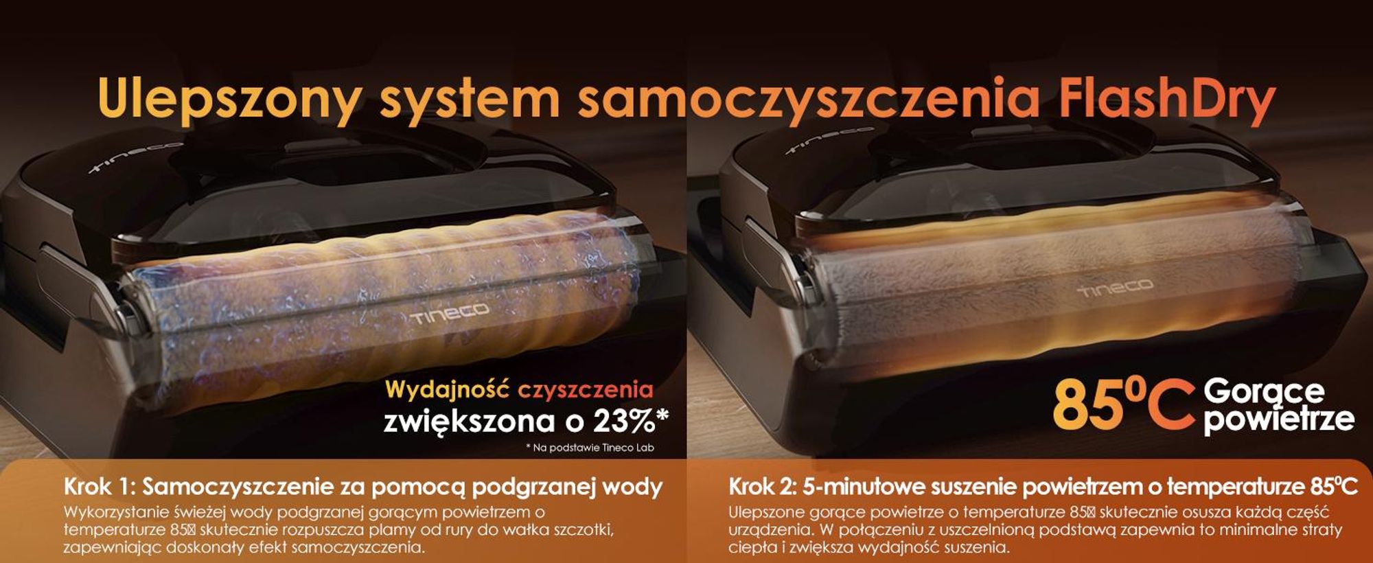 Tineco Floor ONE S7 Stretch Ultra odkurzacz bezprzewodowy 2w1 na mokro i sucho, FlashDry 85°C, 180° antysplątanie, 50 min pracy Flashdry 85℃